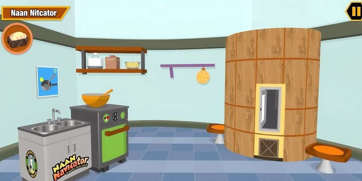 Naan Navigator Gameplay Naan Navigator gameplay screenshot showing a virtual kitchen with dough preparation station and tandoor oven